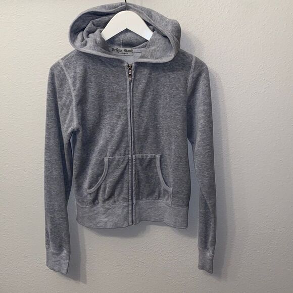 Early 2000’s Velour Hoodie full zip gray Size Small - Picture 1 of 5